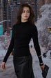 Nordic sparkly turtleneck knit top in Black/Red