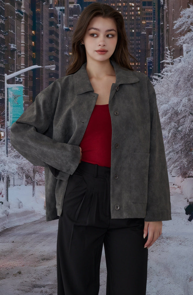 Wind breaker suede jacket in Grey/Brown