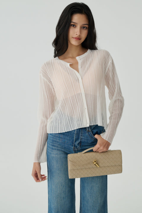 Midnight Sheer Knit Cardigan in White