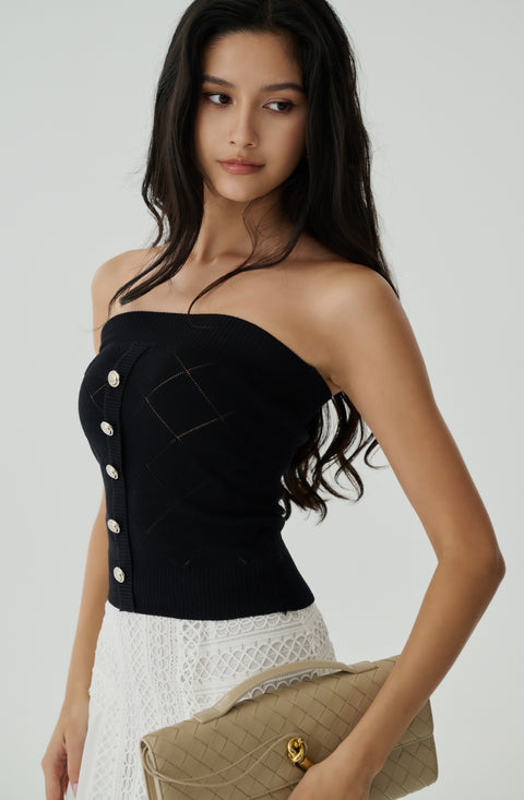 Diamond cooling knit top in black