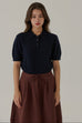 Vintage knit 100% wool polo top in Navy