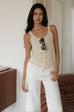 Buttoned ribbed knit tank in cream / white