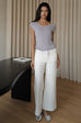 Trim pearl neck knit sleeveless top in blue