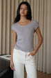 Trim pearl neck knit sleeveless top in blue