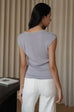 Trim pearl neck knit sleeveless top in blue