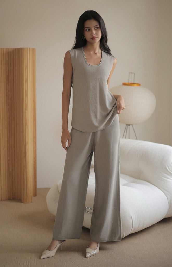 Gemma U neck knit top in grey
