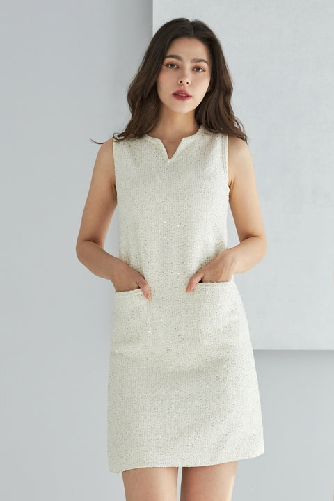 Midnight sequins tweed dress in black/white