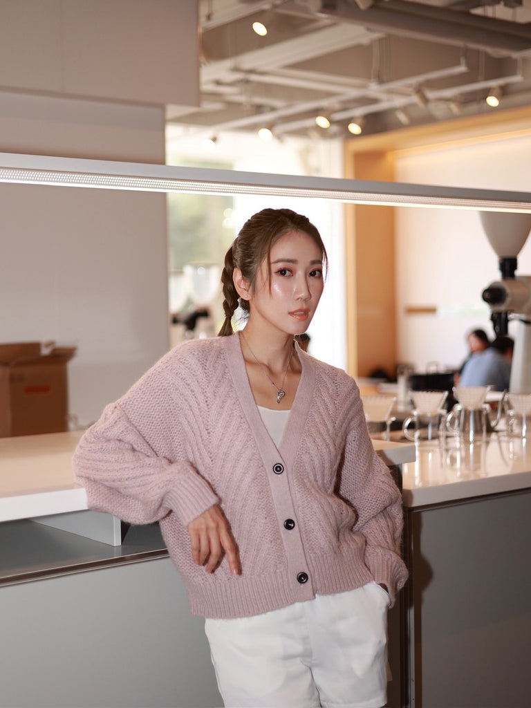 Soft Whisper wool blend Cardigan in Beige/Pink