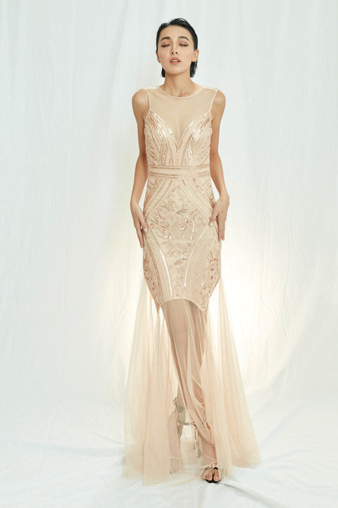 Party time rosegold sequin evening dress